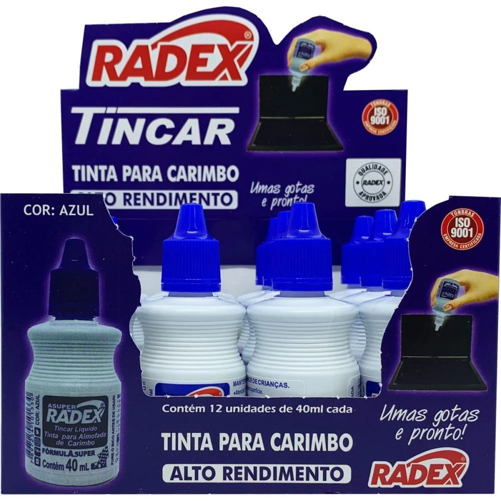 Tinta Para Carimbo 40Ml Azul Radex (Cx.c/12) - imagem 2