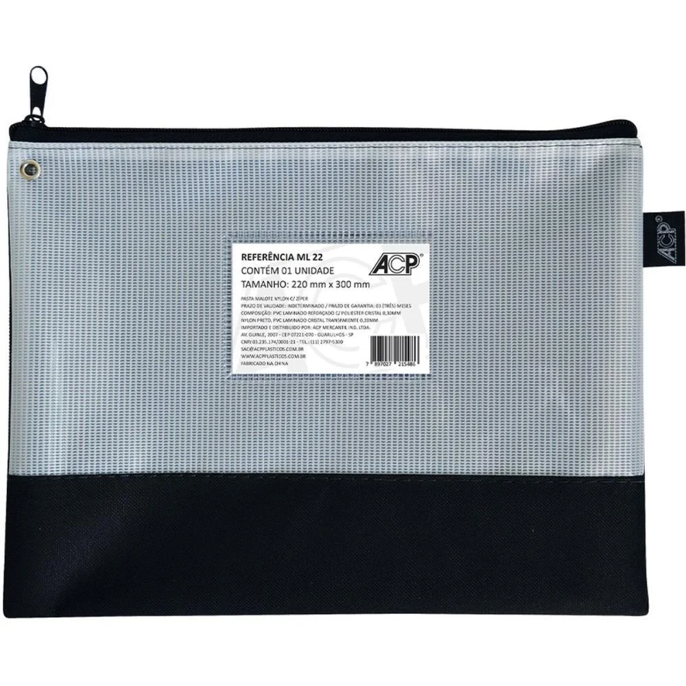 Pasta Malote Nylon C/Ziper 22X30Cm Pt Acp (Pct.c/05) - imagem 3