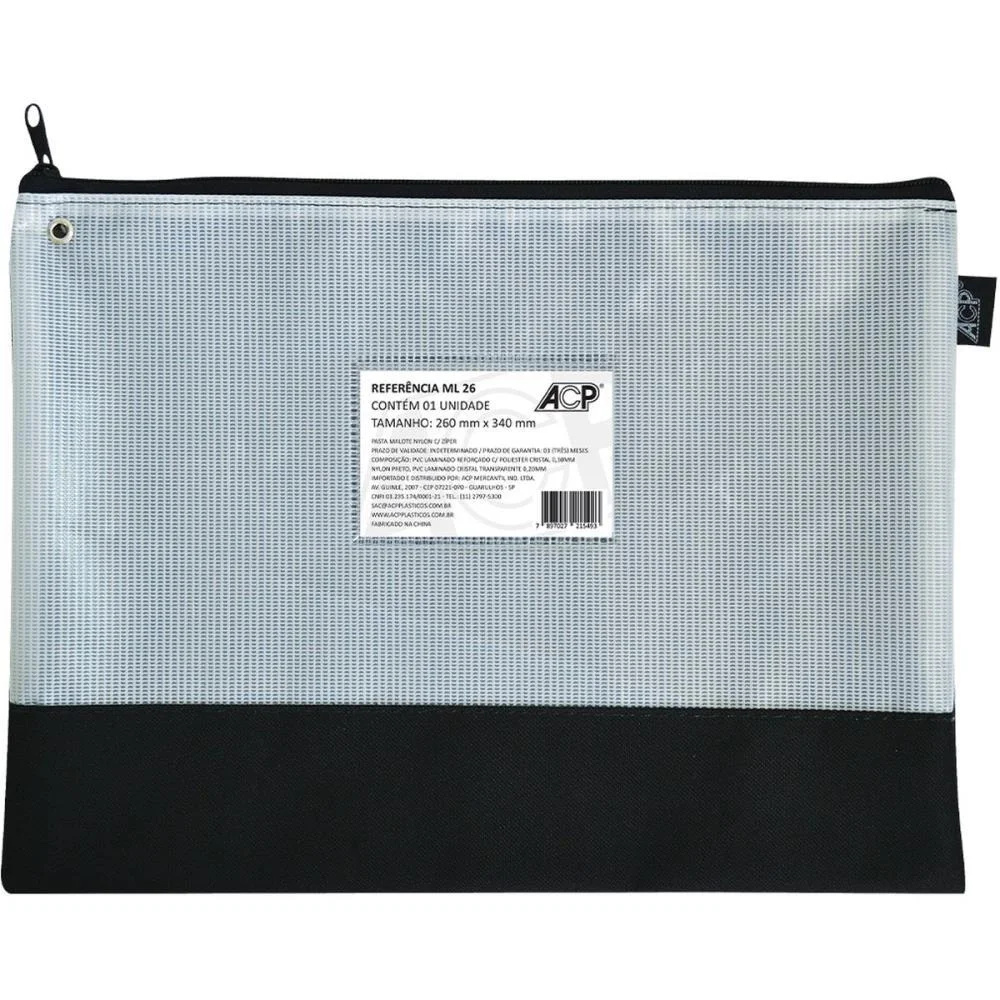 Pasta Malote Nylon C/Ziper 26X34,5Cm Pt Acp (Pct.c/05) - imagem 2