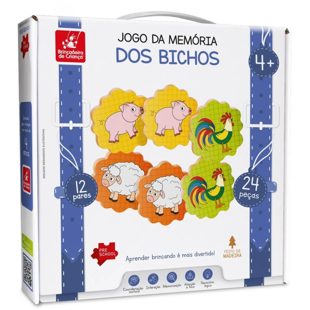 Jogo Da Memoria Em Madeira Bichos 24Pcs Brinc. De Crianca (Unidade) - imagem 4
