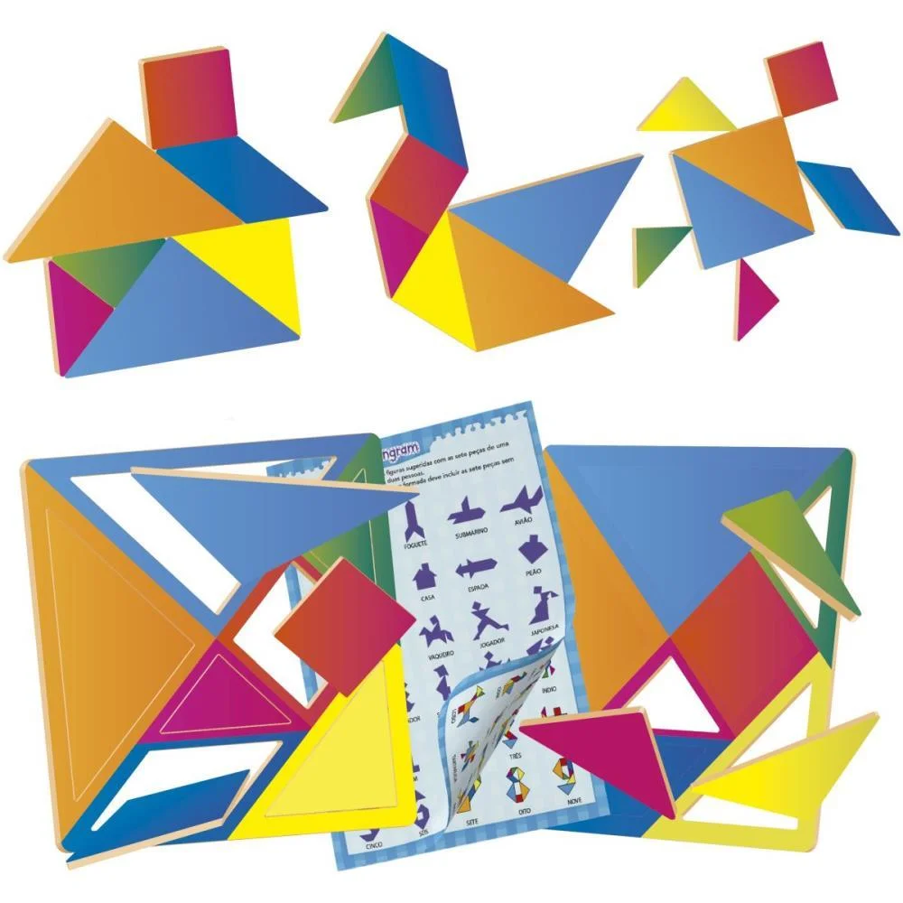 Brinquedo Pedagogico Madeira Tangram 14 Pecas 65 Figurinhas Brinc. De Crianca (Unidade) - imagem 2