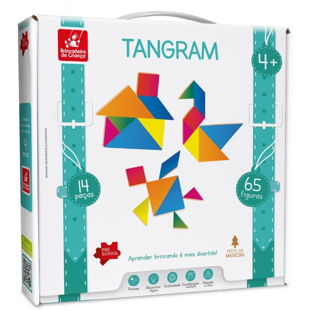 Brinquedo Pedagogico Madeira Tangram 14 Pecas 65 Figurinhas Brinc. De Crianca (Unidade) - imagem 4