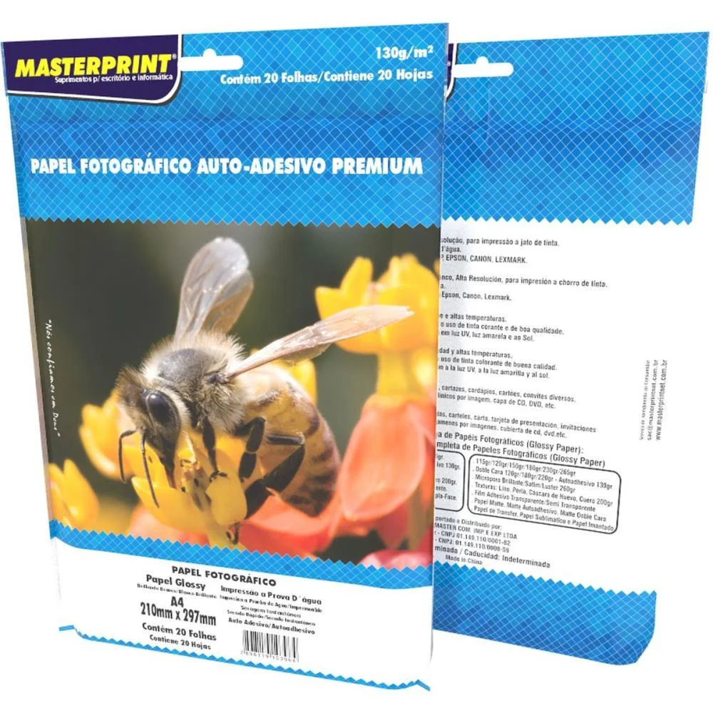 Papel Fotografico Inkjet A4 Glossy Adesivo 130G Premium Masterprint (Pct.c/20) - imagem 3