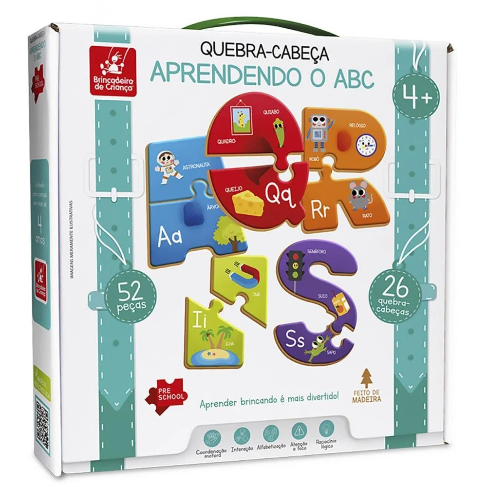 Quebra-Cabeca Madeira Aprendendo O Abc 52Pcs Brinc. De Crianca (Unidade) - imagem 4