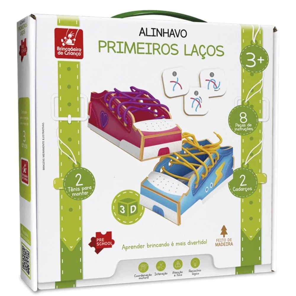Brinquedo Pedagogico Madeira Alinhavo Primeiros Lacos 3D 8P Brinc. De Crianca (Unidade) - imagem 4