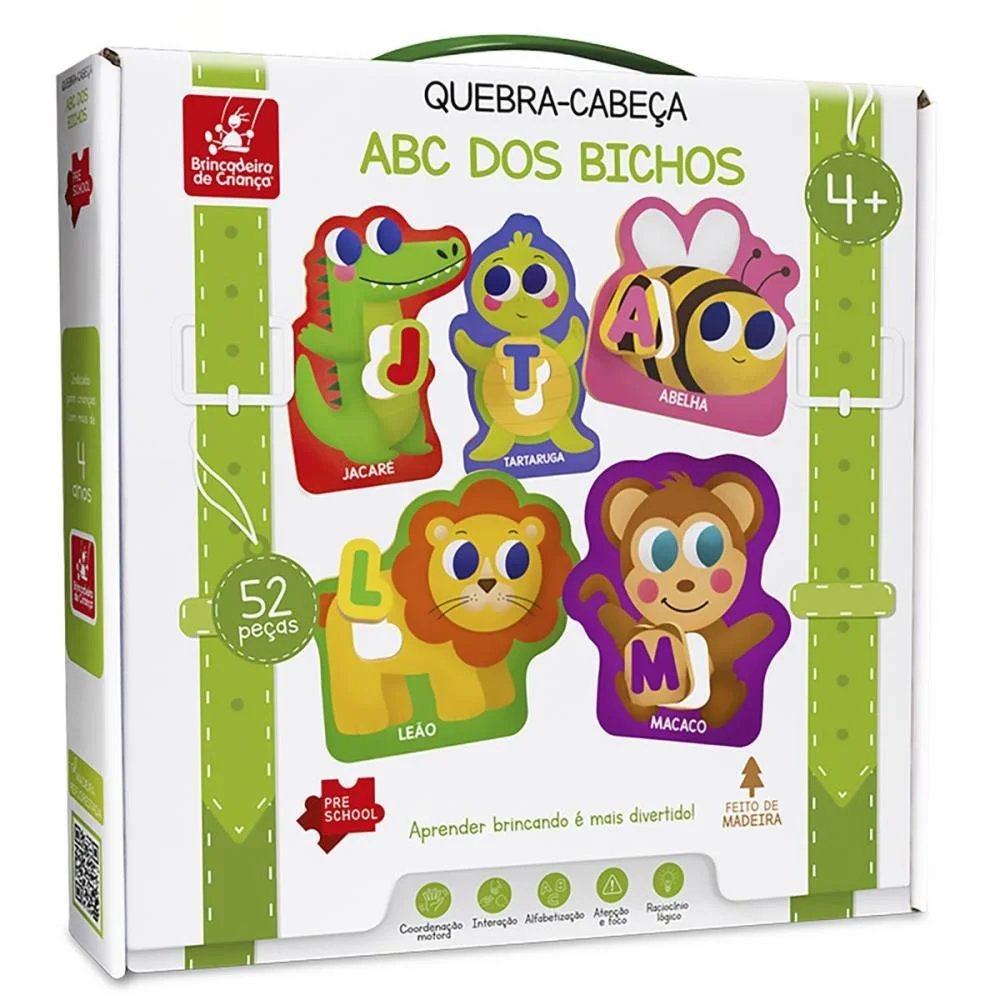 Quebra-Cabeca Madeira Abc Dos Bichos 52Pcs Brinc. De Crianca (Unidade) - imagem 4