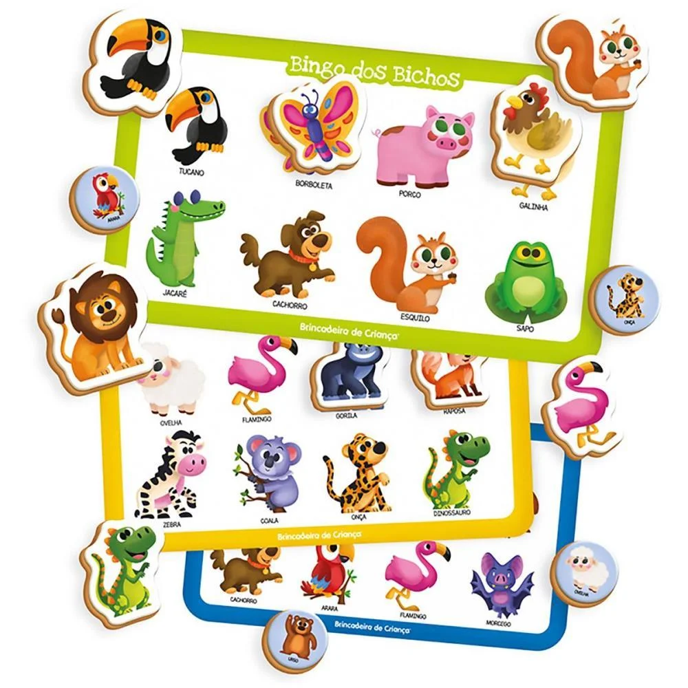 Jogo De Bingo Pre School Bichos Madeira 68Pc Brinc. De Crianca (Unidade) - imagem 2