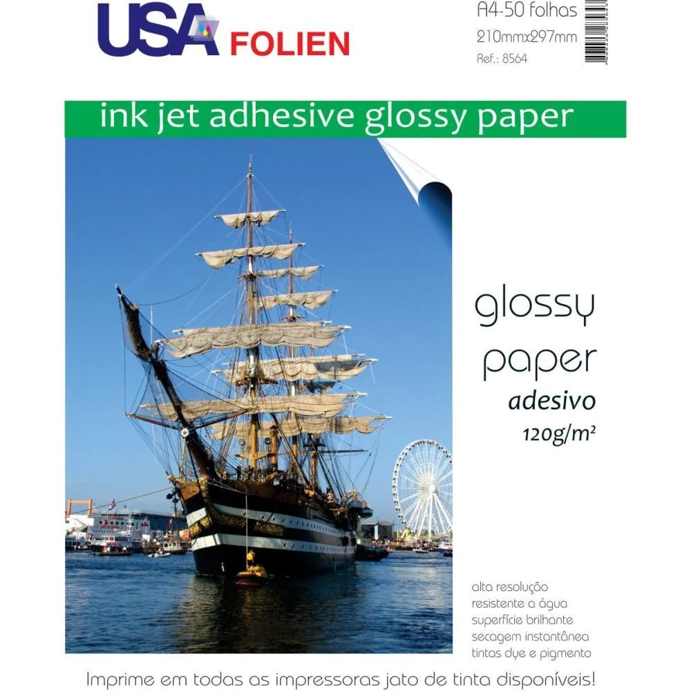 Papel Fotografico Inkjet A4 Glossy Adesivo 120G Usa Folien (Pct.c/50) - imagem 2