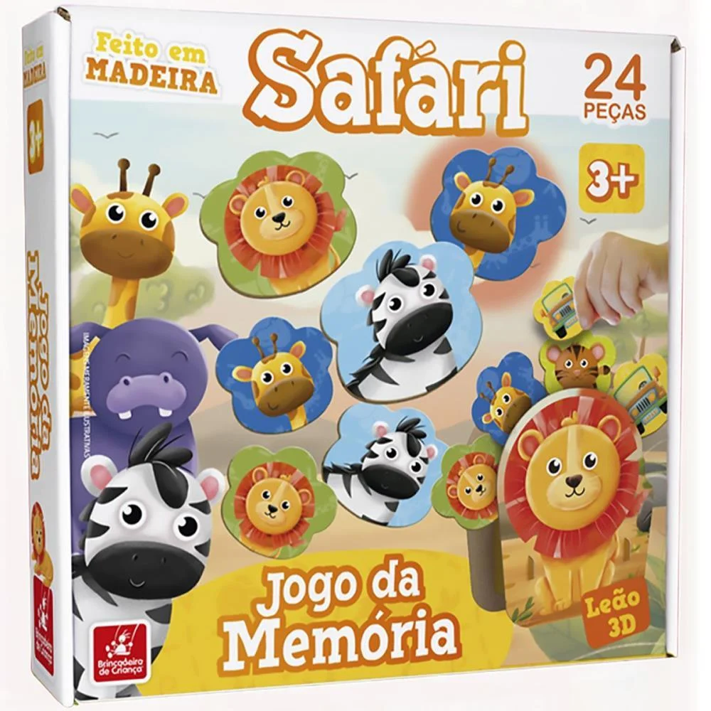Jogo Da Memoria Em Madeira Safari Leao 3D 24Pc Brinc. De Crianca (Unidade) - imagem 4