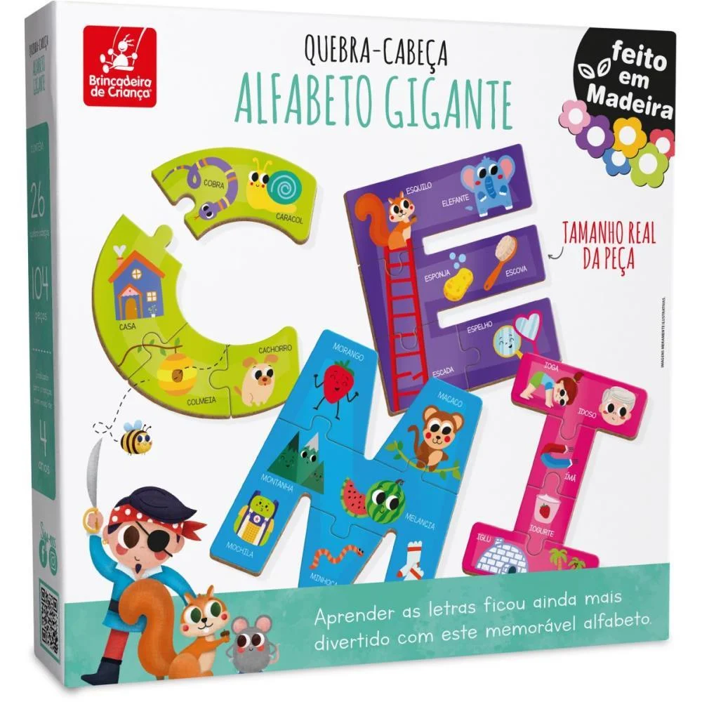 Quebra-Cabeca Madeira Alfabeto Gigante 104Pcs Brinc. De Crianca (Unidade) - imagem 4