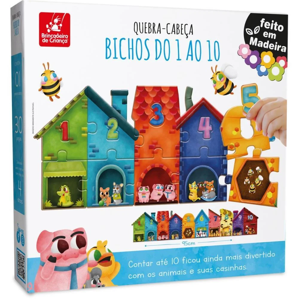 Quebra-Cabeca Madeira Bichos Do 1 Ao 10 30Pcs Brinc. De Crianca (Unidade) - imagem 4