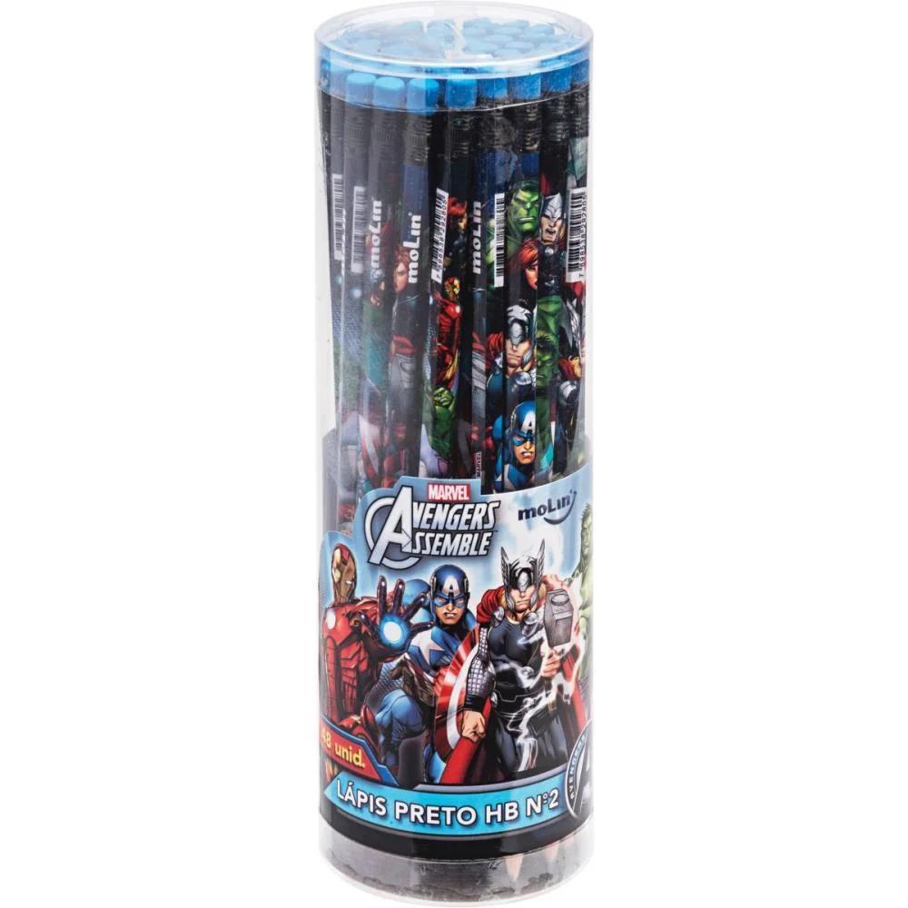 Lapis Preto Redondo Decorado Avengers Hb Nº2 C/Borracha Molin (Pote-48) - imagem 2