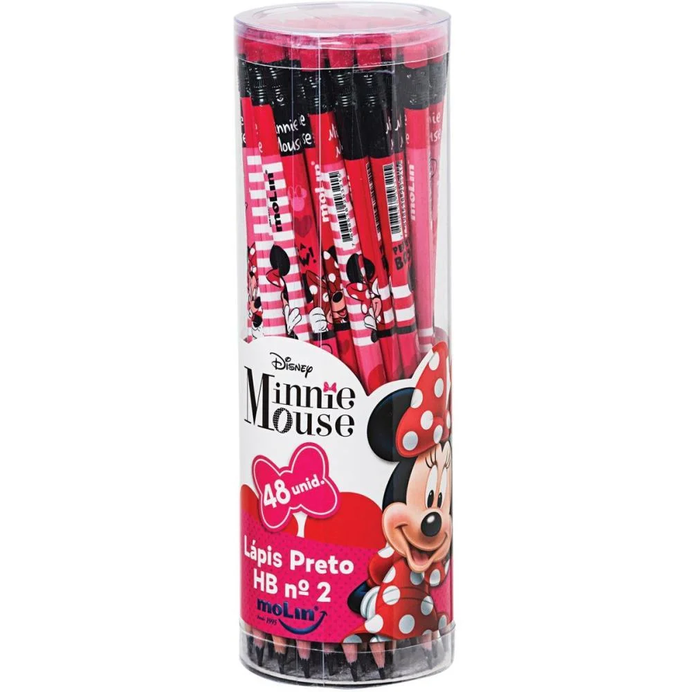 Lapis Preto Sextavado Decorado Minnie Hb Nº2 C/Borracha Molin (Pote-48) - imagem 2