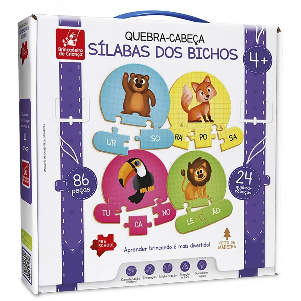 Quebra-Cabeca Madeira Silabas Dos Bichos 86Pcs Brinc. De Crianca (Unidade) - imagem 4