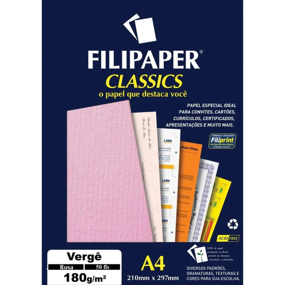 Papel A4 Verge Rosa 180G. Filiperson (Cx.c/50) - imagem 4