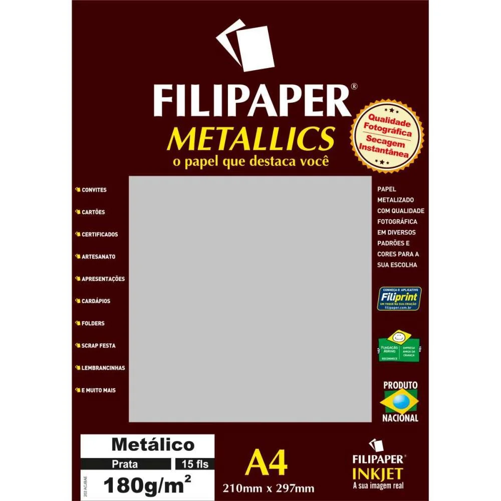 Papel A4 Metalico Prata 180Gr. Filiperson (Pct.c/15) - imagem 3