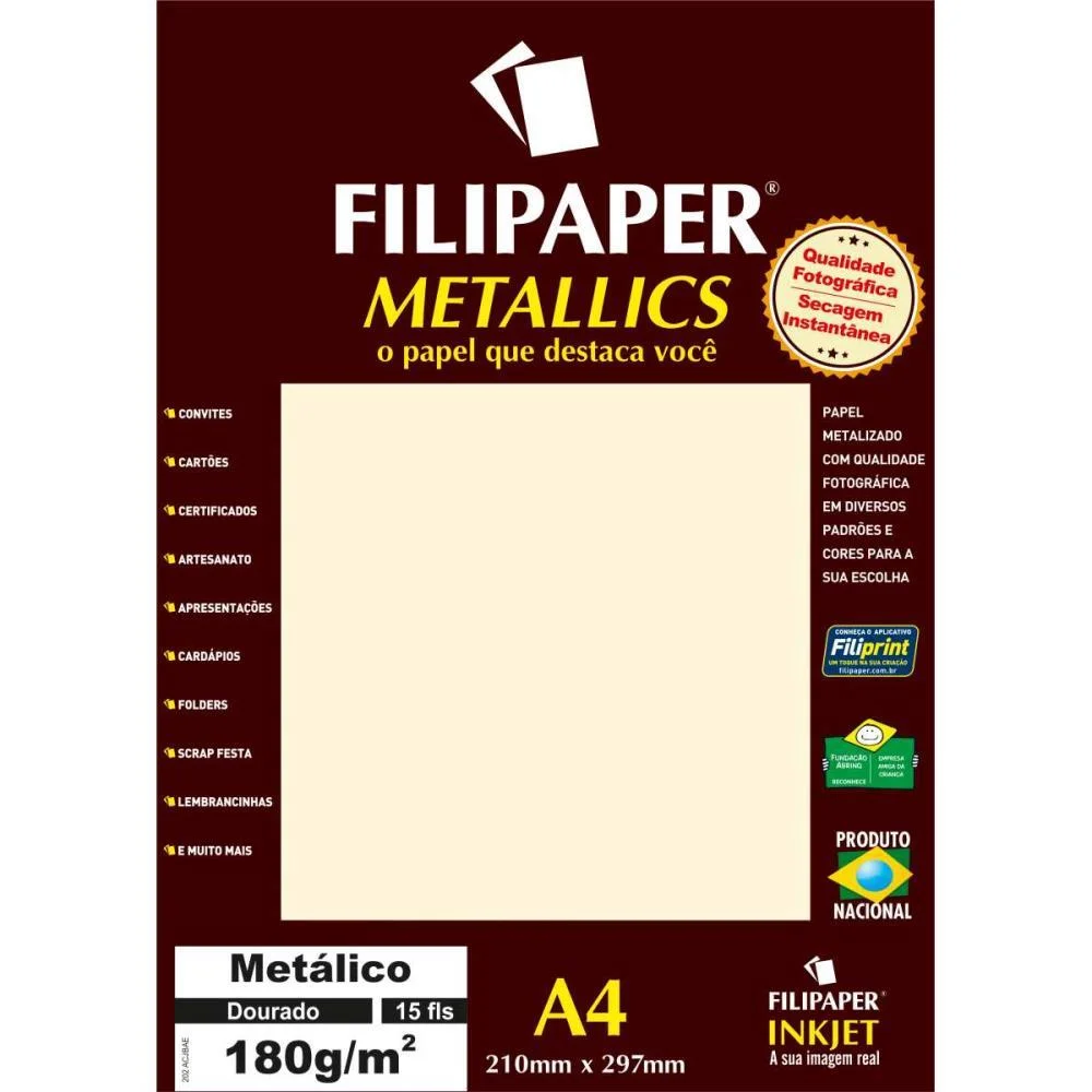 Papel A4 Metalico Dourado 180Gr. Filiperson (Pct.c/15) - imagem 2