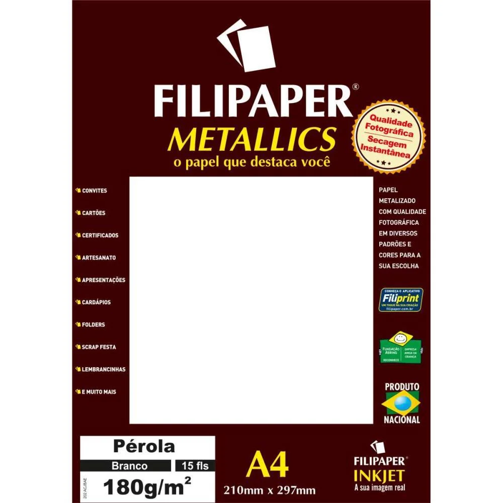 Papel A4 Metalico Perola Branco 180Gr. Filiperson (Pct.c/15) - imagem 3