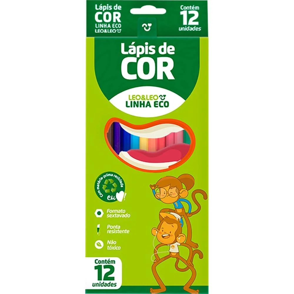 Lapis De Cor Sextavado Leo E Leo Eco 12 Cores Leonora (Pct.c/06) - imagem 2