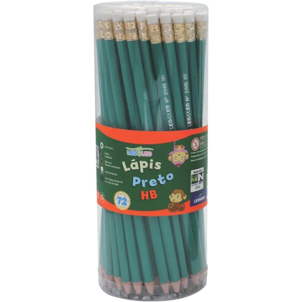 Lapis Preto Sextavado Leo E Leo Verde Hb Borracha Leonora (Pote-72) - imagem 3