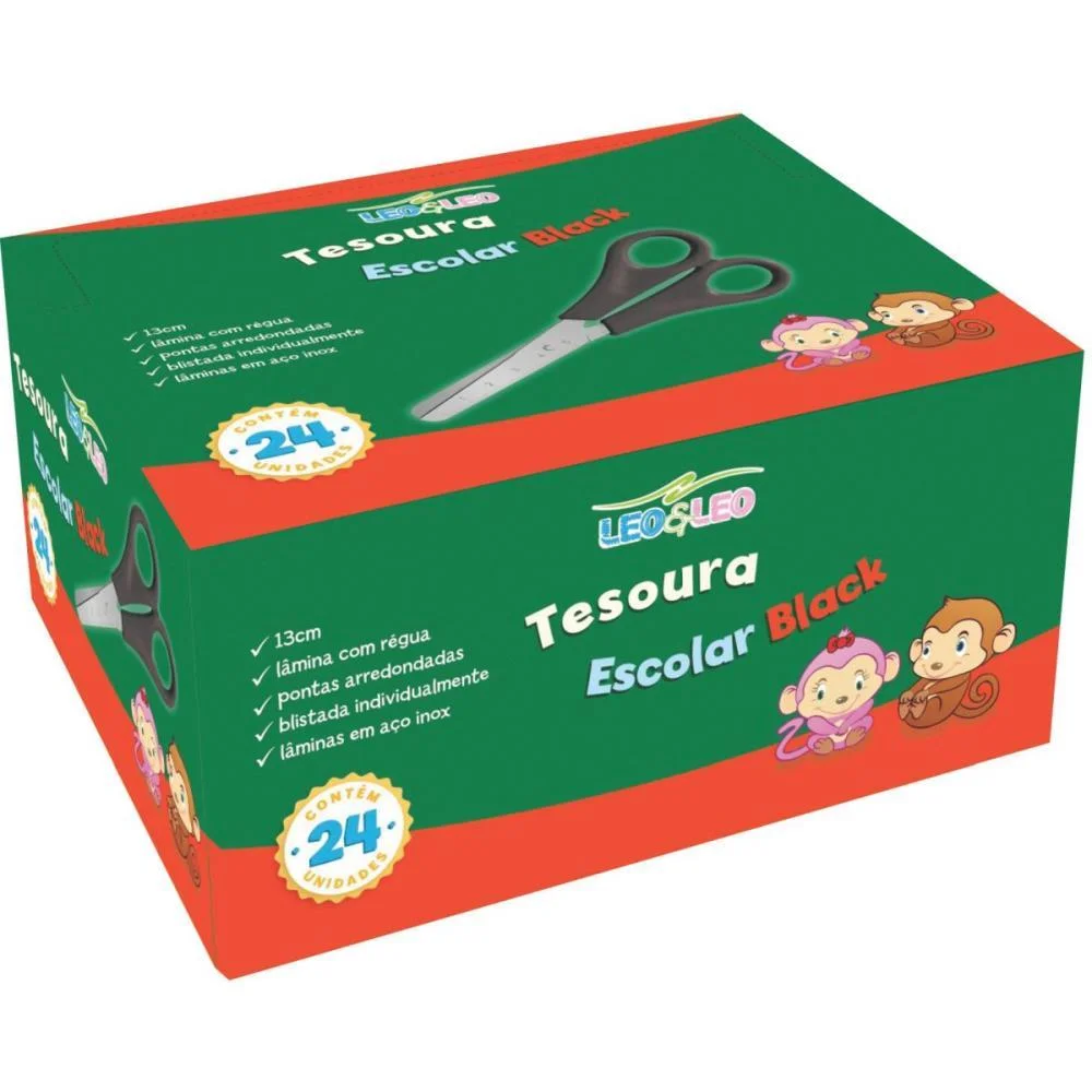 Tesoura Escolar Preta 13Cm Leonora (Cx.c/24) - imagem 2