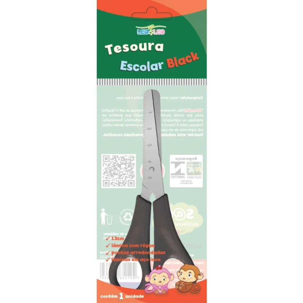 Tesoura Escolar Preta 13Cm Leonora (Cx.c/24) - imagem 4