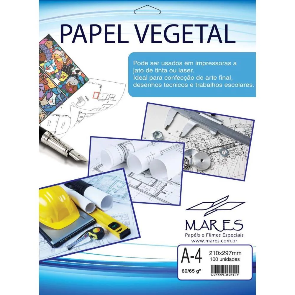 Papel Vegetal A4 60/65G. 210X297Mm Mares (Cx.c/100) - imagem 2