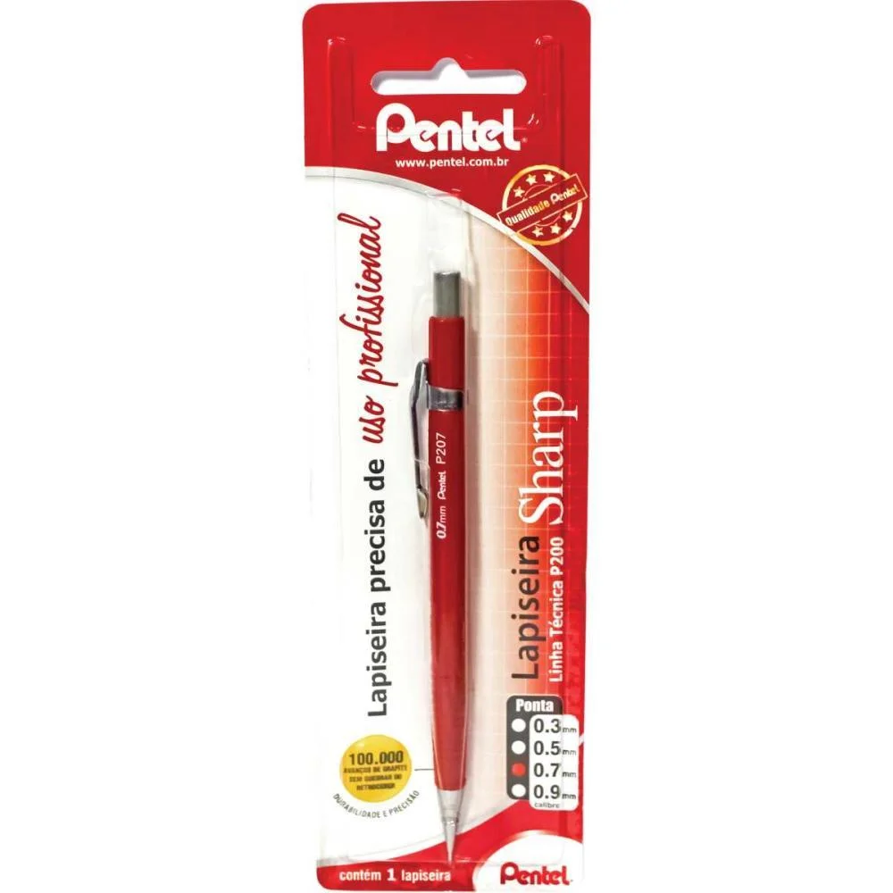 Lapiseira 0.7Mm Pentel Vermelho Vivo Pentel (Blister) - imagem 6