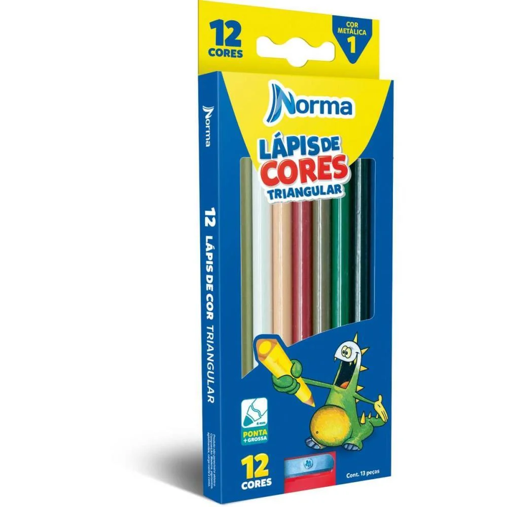 Lapis De Cor Triangular Norma 12 Cores C/Apontador Maxcril (Estojo) - imagem 2