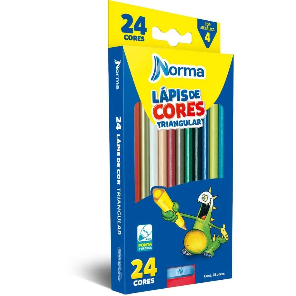 Lapis De Cor Triangular Norma 24 Cores C/Apontador Maxcril (Estojo) - imagem 3