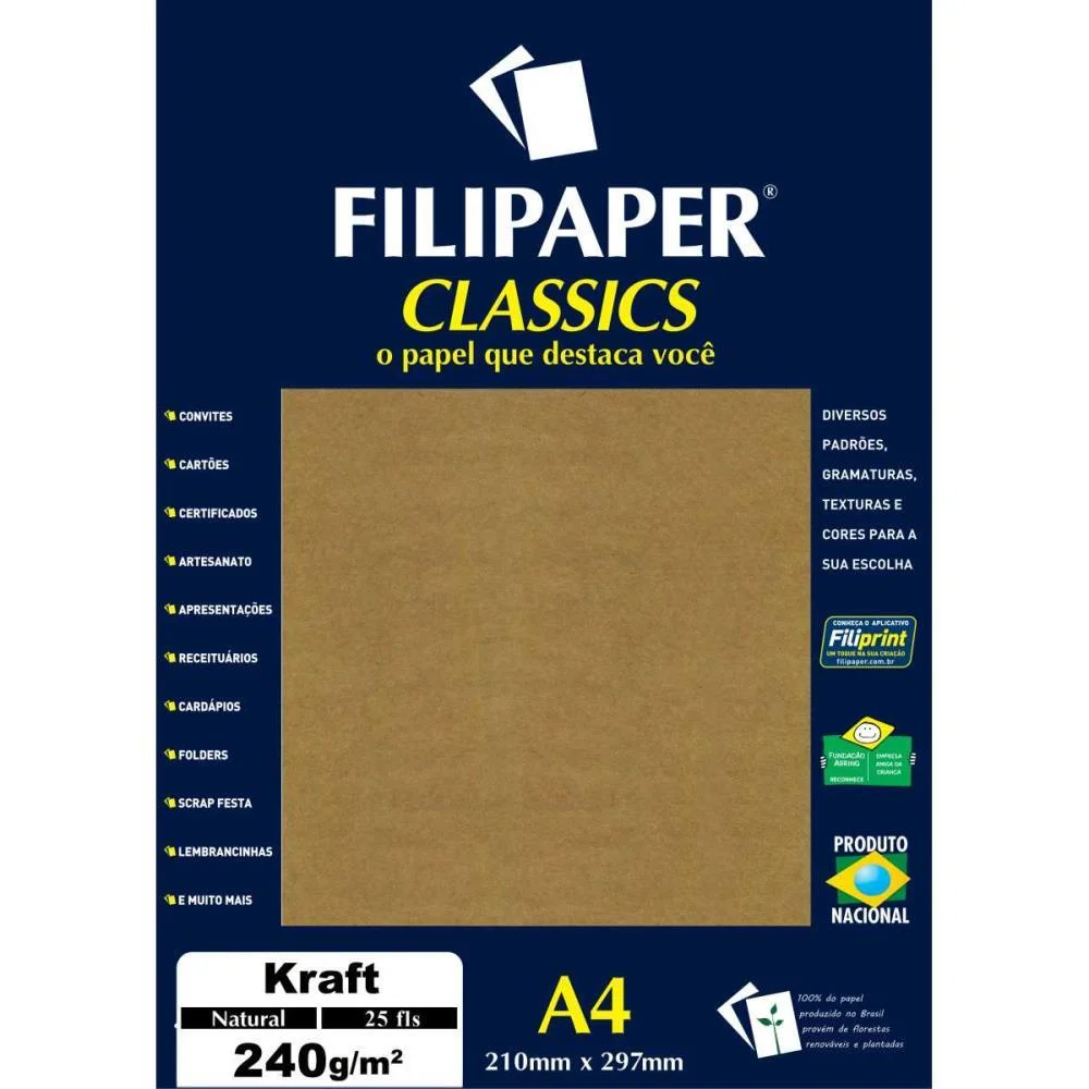 Papel Kraft Folha Kraft Natural A4 240G. Filiperson (Cx.c/25) - imagem 3