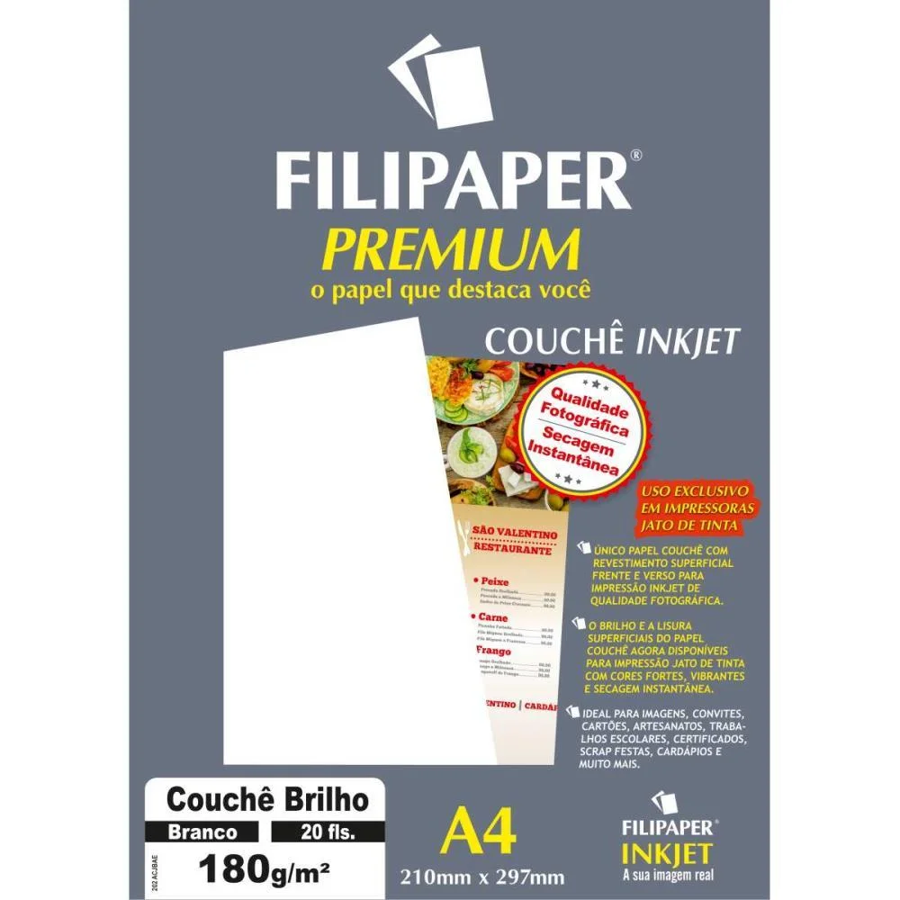 Papel A4 Couche Premium Branco 180G. Filiperson (Cx.c/20) - imagem 3