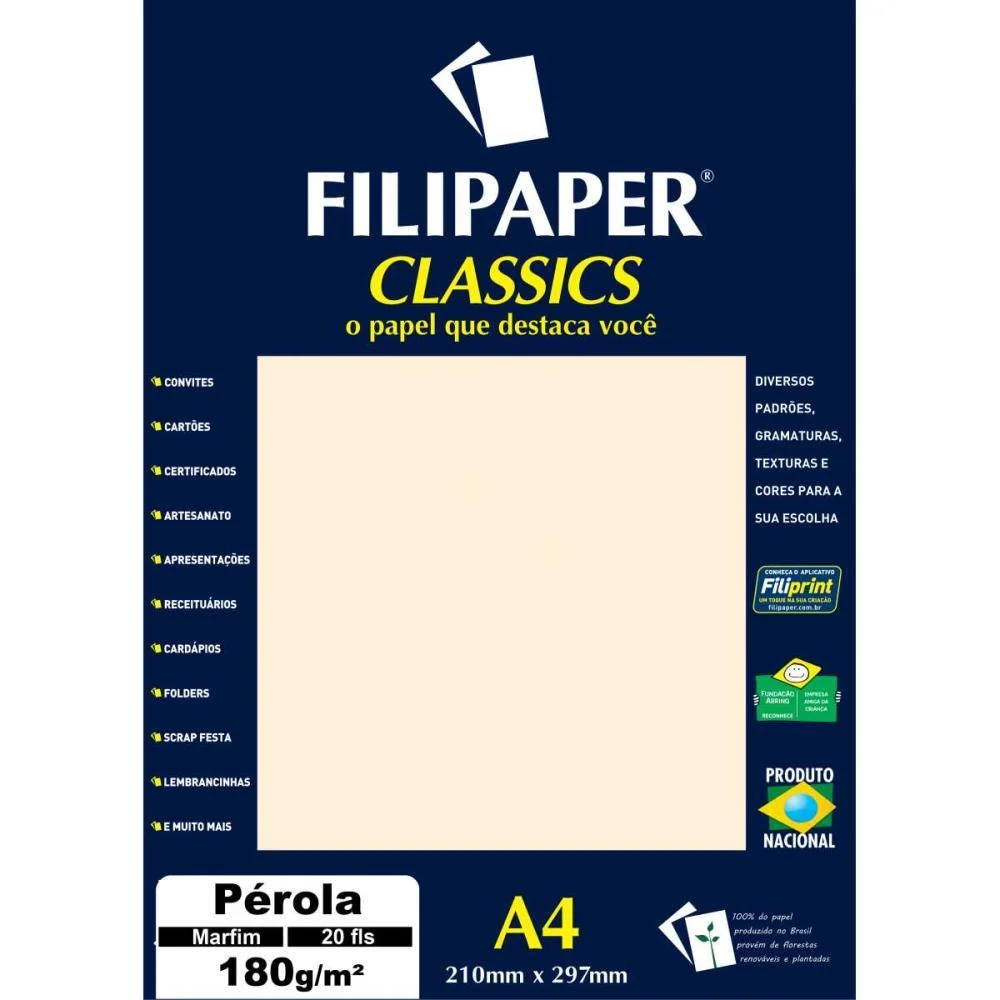 Papel A4 Perolado Marfim 180G. Filiperson (Cx.c/20) - imagem 3