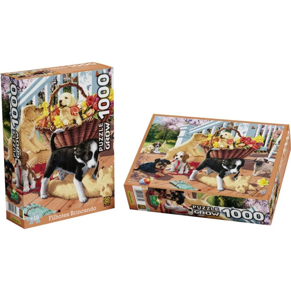 Quebra-Cabeca Cartonado Filhotes Brincando 1000Pcs Grow (Unidade) - imagem 5