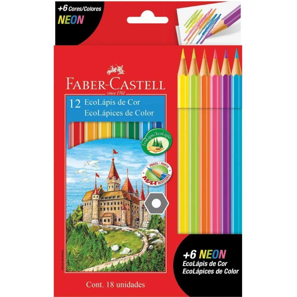 Lapis De Cor Sextavado Ecolapis 12Cores +6Cores Neon Faber-Castell (Pct.c/12) - imagem 3