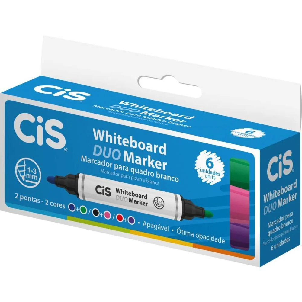 Pincel Quadro Branco Cis Duo Marker 2Pontas/2Cores Sertic (Cx.c/06) - imagem 2
