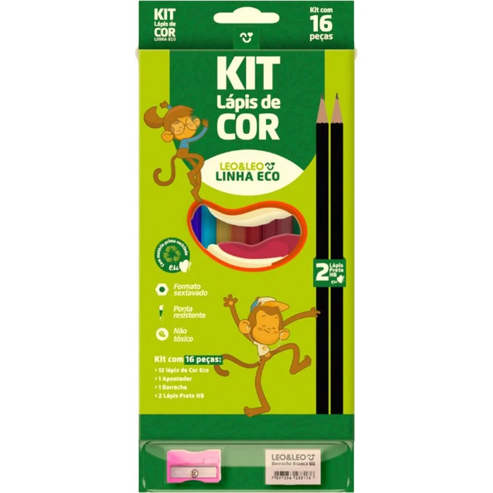 Lapis De Cor Sextavado Eco 12Cores C/Kit Escolar Leonora (Pct.c/04) - imagem 3