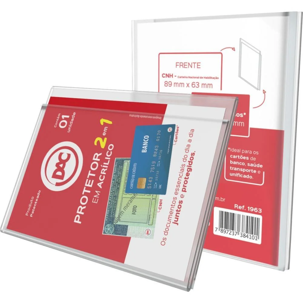 Protetor Para Documentos Cnh+Cartao Acrilico Cristal Dac - imagem 3