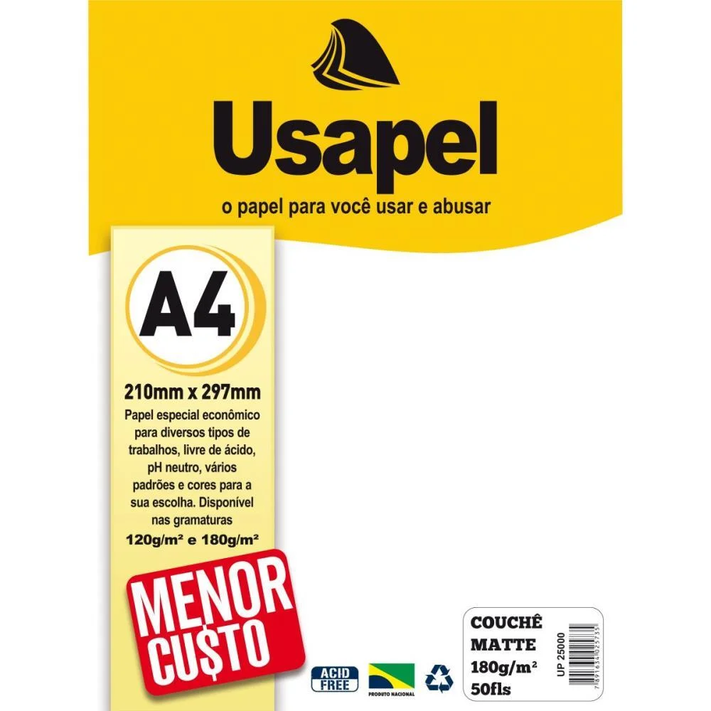 Papel A4 Couche Usapel Matte Branco 180G. Filiperson (Pct.c/50) - imagem 3