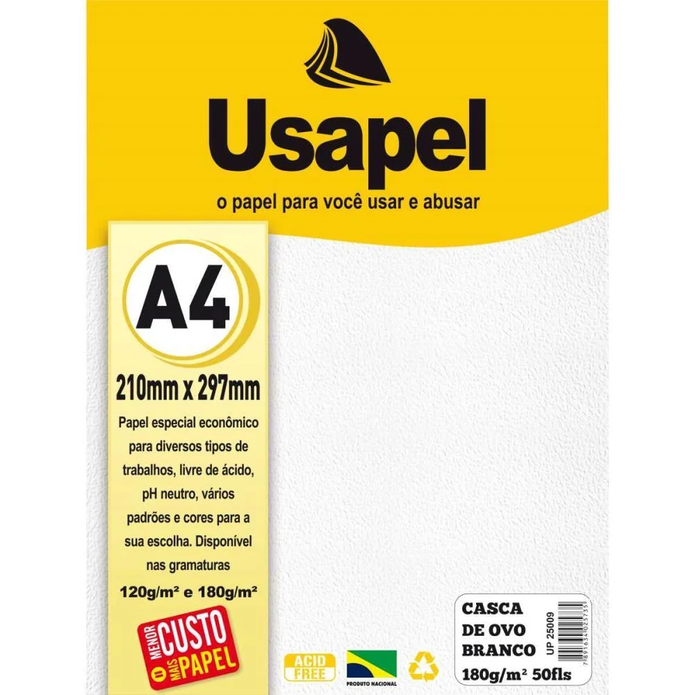 Papel A4 Casca De Ovo Usapel Branco 180G. Filiperson (Pct.c/50) - imagem 2