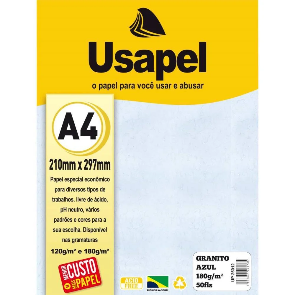 Papel A4 Granito Usapel Azul 180G. Filiperson (Pct.c/50) - imagem 2