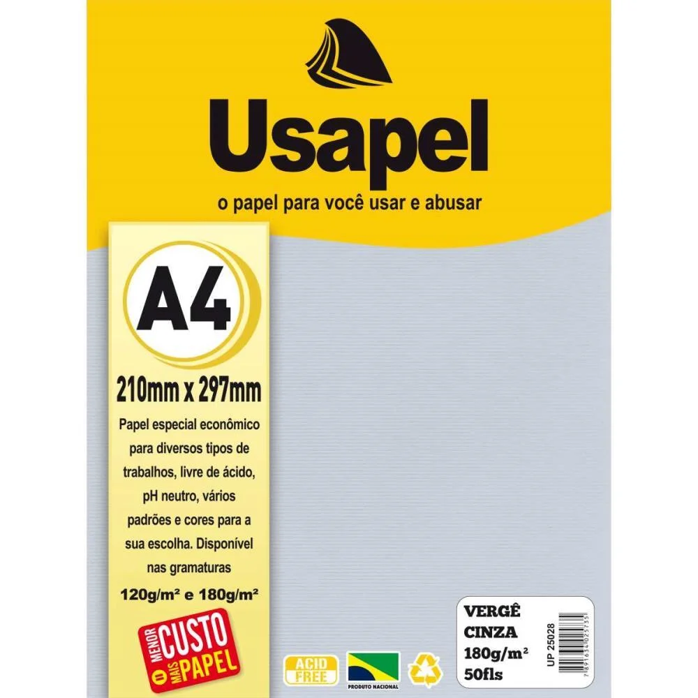 Papel A4 Verge Usapel Cinza 180G. Filiperson (Pct.c/50) - imagem 2