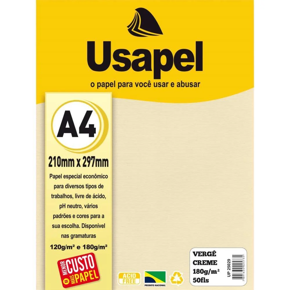 Papel A4 Verge Usapel Creme 180G. Filiperson (Pct.c/50) - imagem 2