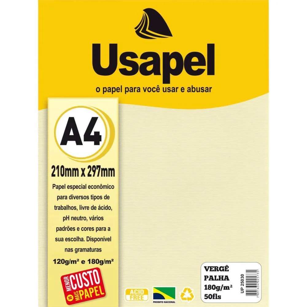 Papel A4 Verge Usapel Palha 180G. Filiperson (Pct.c/50) - imagem 3