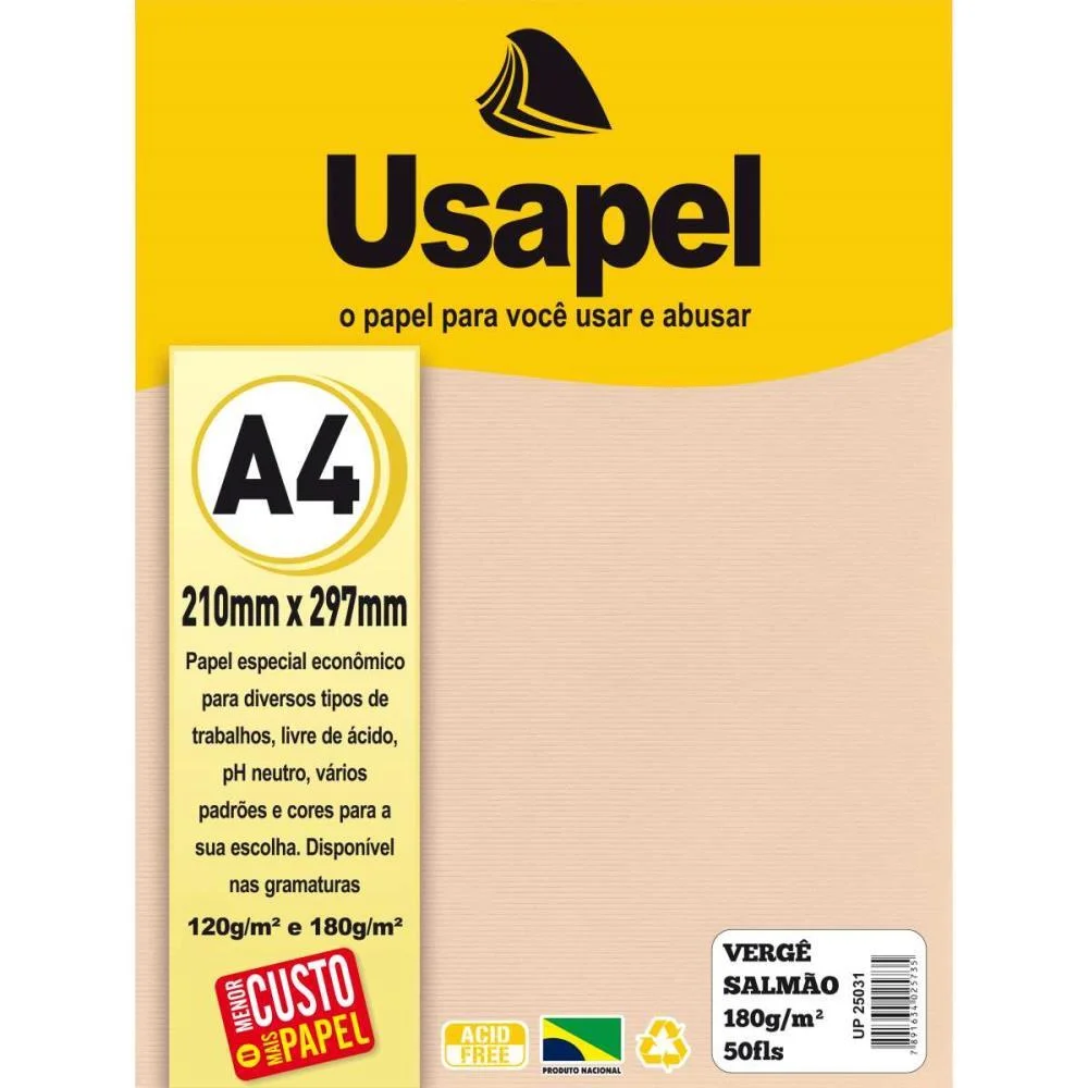 Papel A4 Verge Usapel Salmao 180G. Filiperson (Pct.c/50) - imagem 2