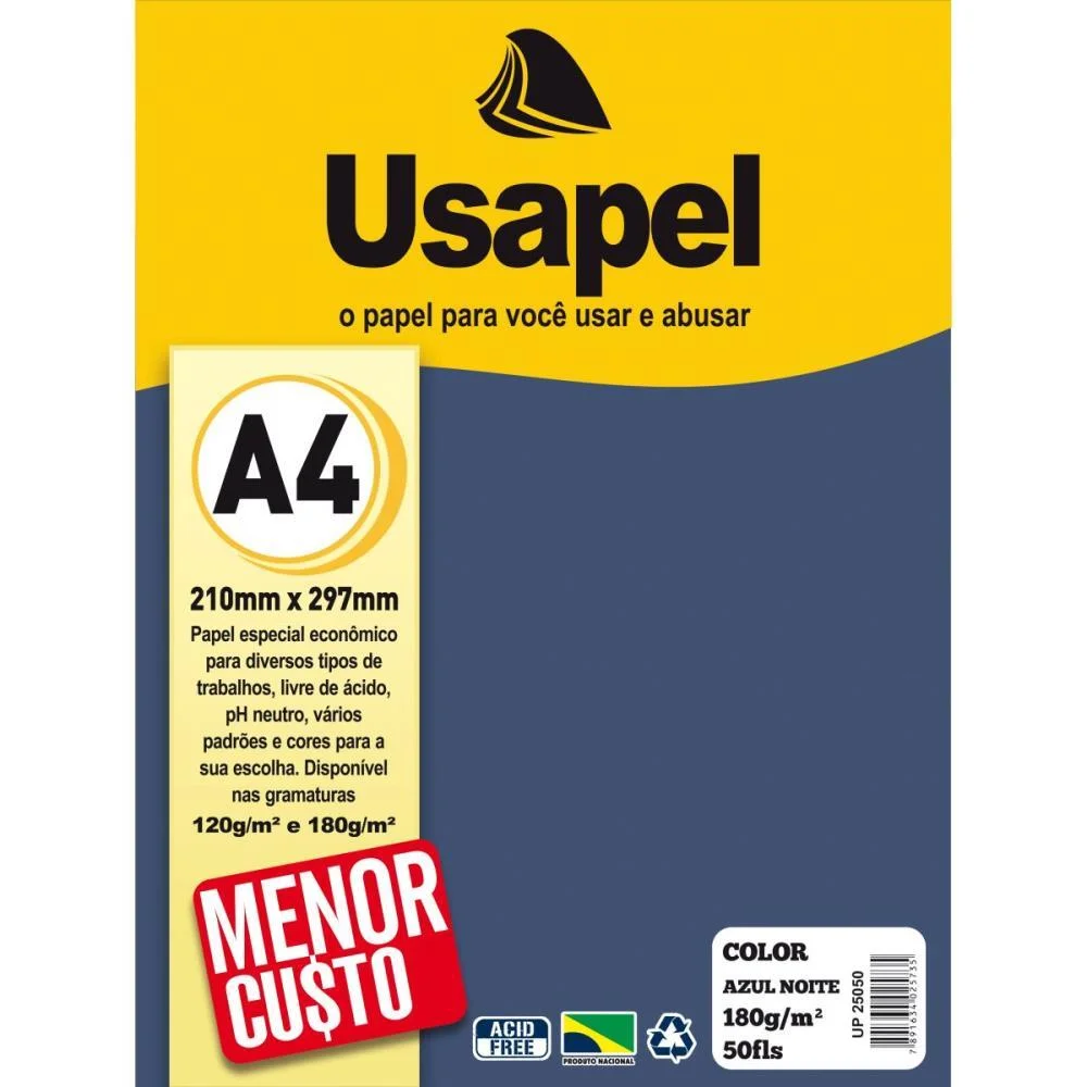 Papel A4 Color Usapel Azul Noite 180G Filiperson (Pct.c/50) - imagem 2