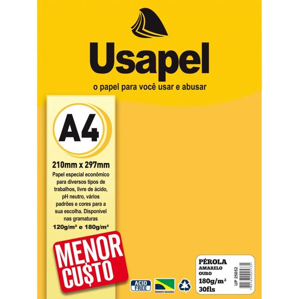 Papel A4 Perolado Usapel Amarelo Ouro 180G Filiperson (Cx.c/30) - imagem 3