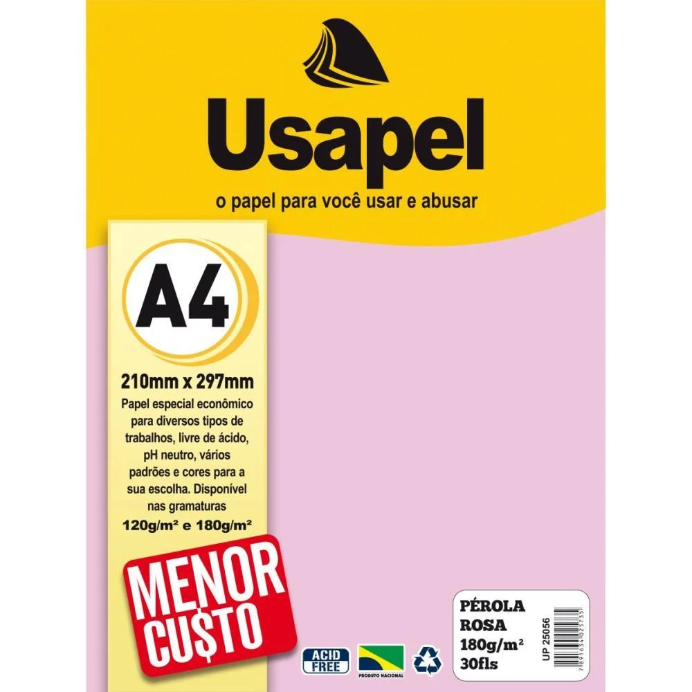 Papel A4 Perolado Usapel Rosa 180G Filiperson (Cx.c/30) - imagem 2