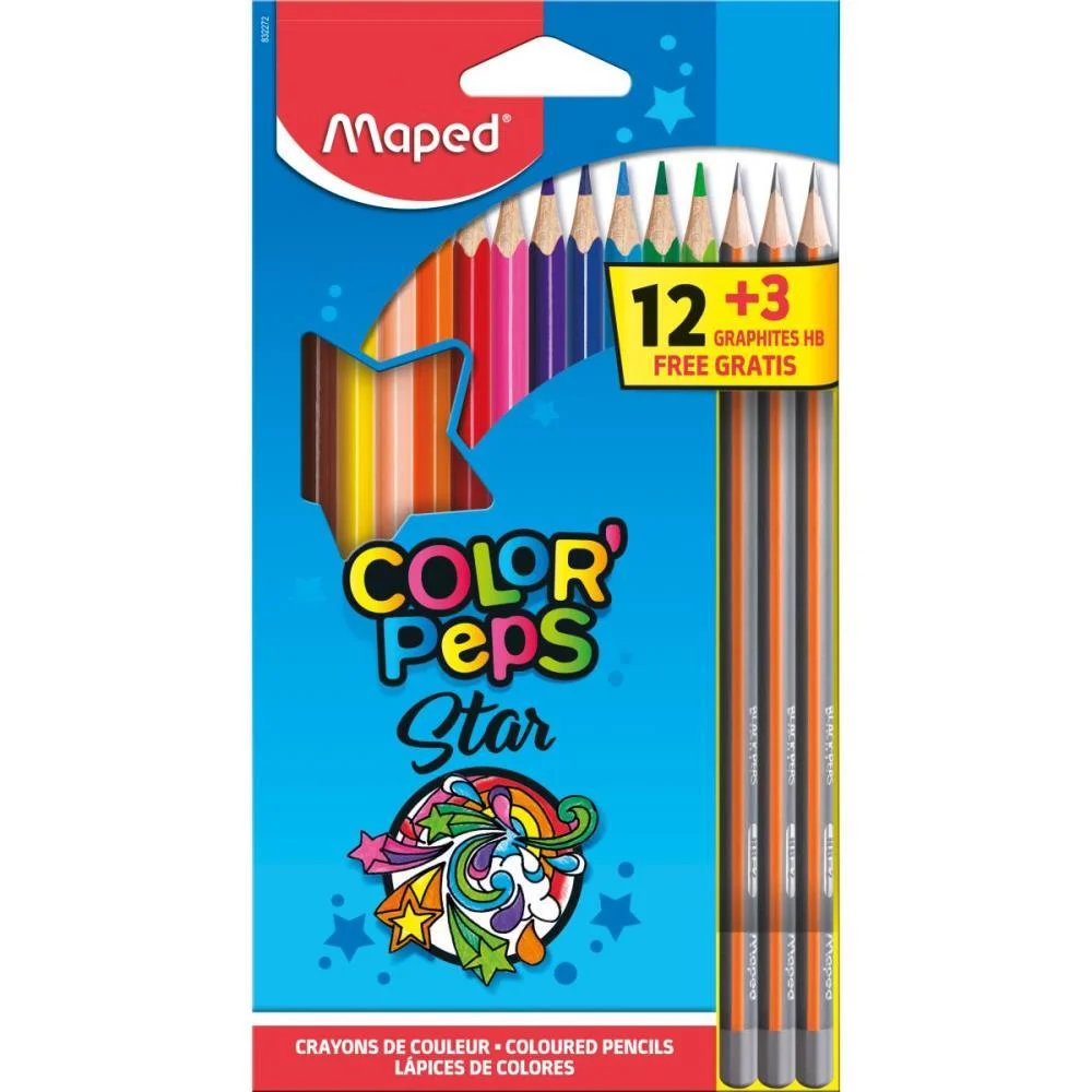 Lapis De Cor Triangular Color Peps 12 Cores+3Lapis Pr Maped (Pct.c/06) - imagem 3