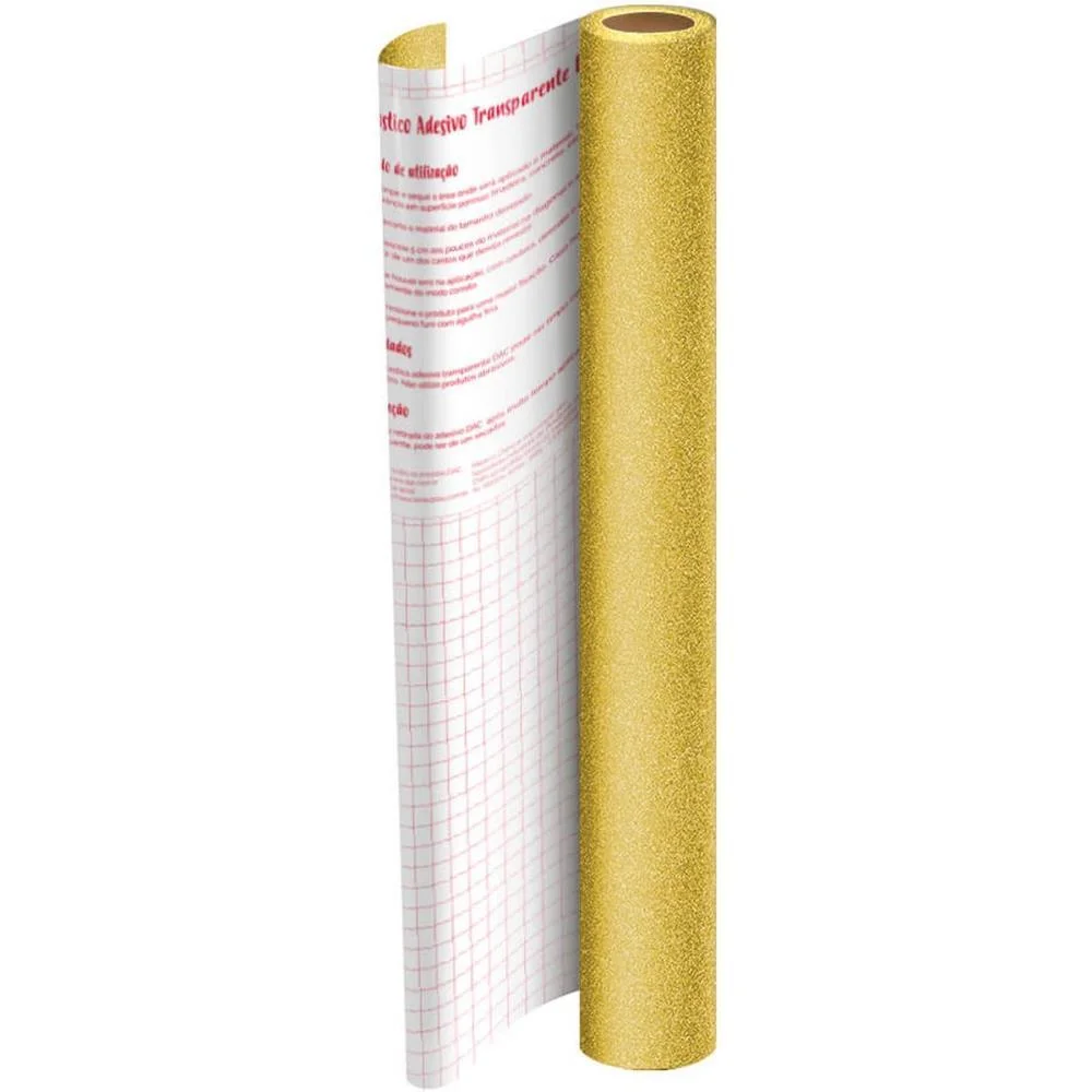 Plastico Adesivo 45Cmx10M Gliter Dourado Pp 0,10 Dac (Rolo) - imagem 5
